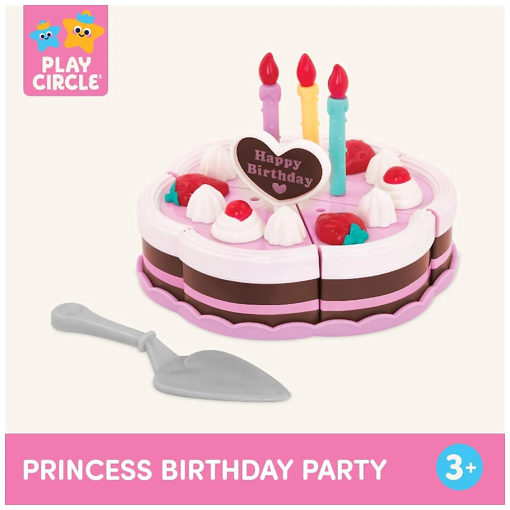 Battat Play Circle - Bolo de Aniversário Comida de Brinquedo - Acessórios com Pratos e Velas Brinquedo de Faz de Conta - Festa de Princesa(24 Peças)