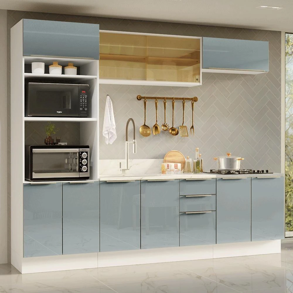 Armário De Cozinha Completa 270 Cm Branco/cinza Lux Madesa 06 Branco/cinza
