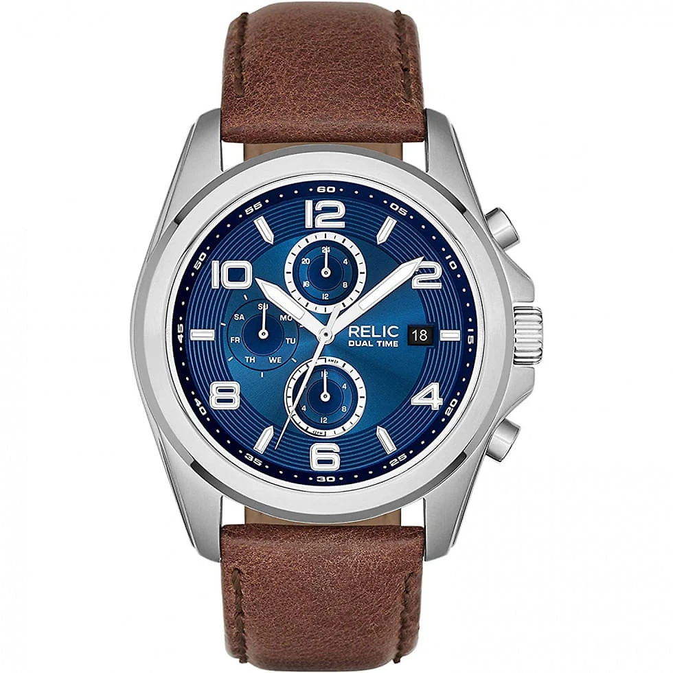 Relic by Fossil ZR15794 Relógio Masculino Analógico Quartzo de Couro, Marrom, Azul