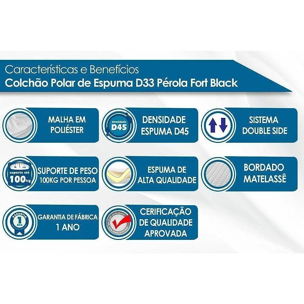 Colchão Solteiro Espuma D33 Pérola Clean (78x188x12) - Polar