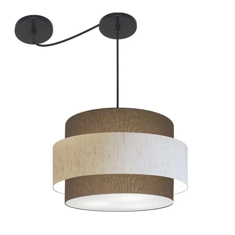 Lustre Sala De Jantar Com Desvio Vivare Md-4399 Cúpula Em Tecido 50cm Cáqui-linho-bege-cáqui 127/220v