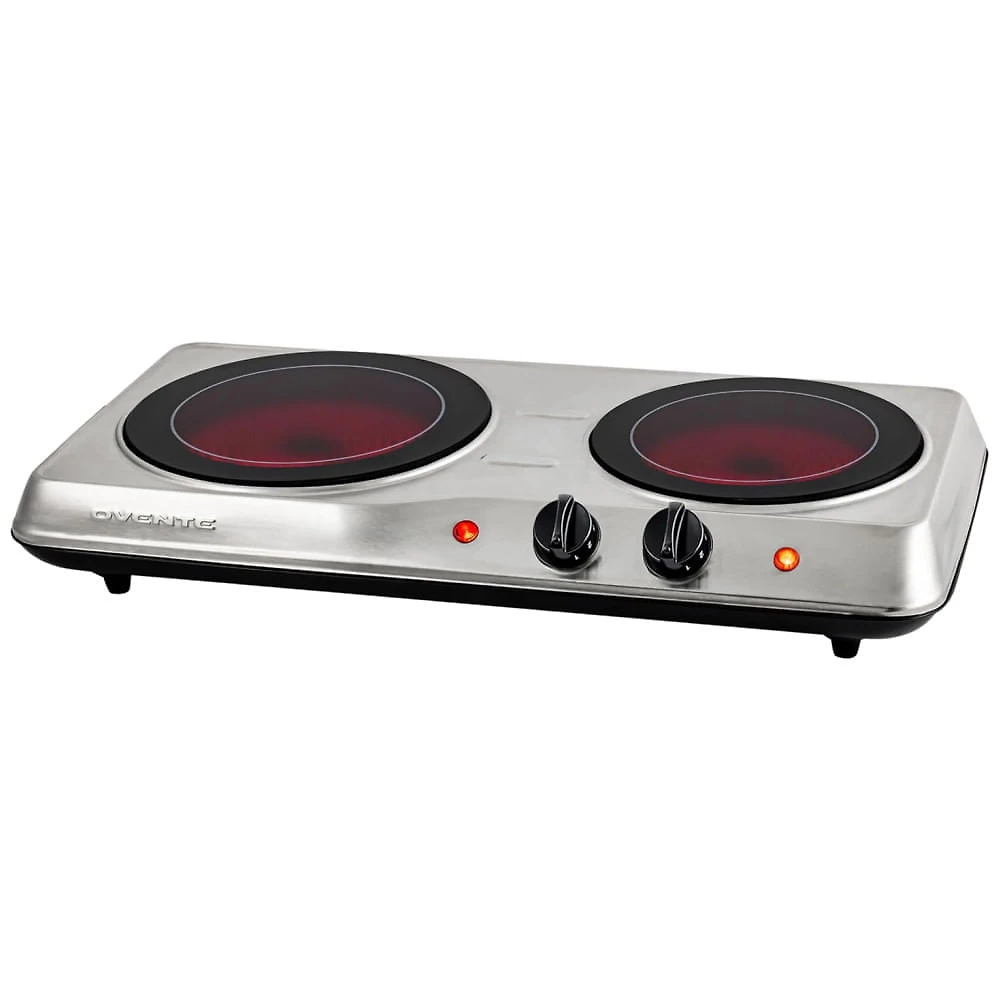 Cooktop Eltrico de Infravermelho Porttil de Vidro Cermico com Queimador Duplo,  Ajuste de Temperatura em 5 Nveis e Fcil de Limpar, 110V 1700W, OVENTE