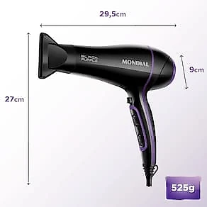 Secador de Cabelos Mondial Black Purple SCN-01 com Tourmaline Íon 2000W - Preto 110V