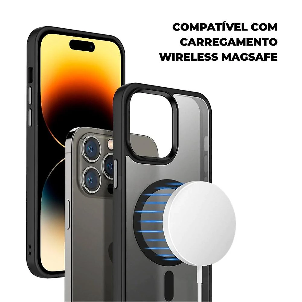 Kit Capa Magsafe Preta e Pelicula Dual Glass Preta para iPhone 13 Pro - Gshield