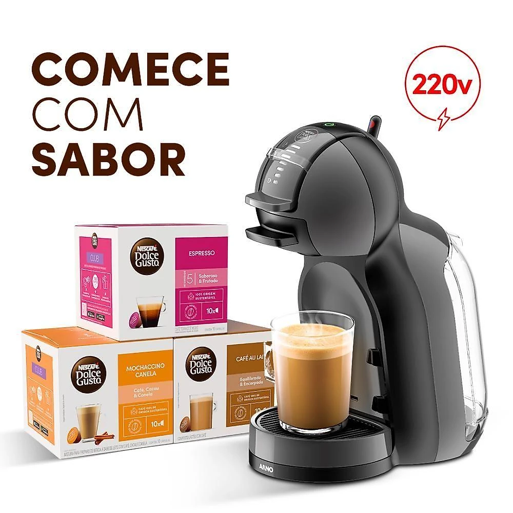 Kit Cafeteira Dolce Gusto Mini Me Preta com 30 Unidades para Bebidas em Cápsulas 220V