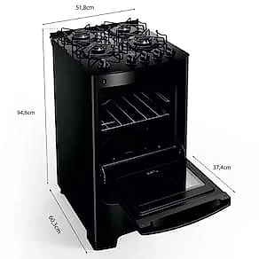 Fogão Consul 4 Bocas CFO4VBE com Mesa de Vidro e Grades Individuais Bivolt - Preto