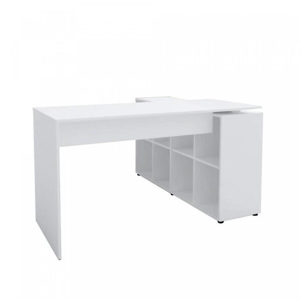 Kit 2 Peças com Escrivaninha em L Cubos e Estante Livreiro Conjunto para Escritório e Home Office com Mesa em L com Nichos e Estante com Nichos Branco