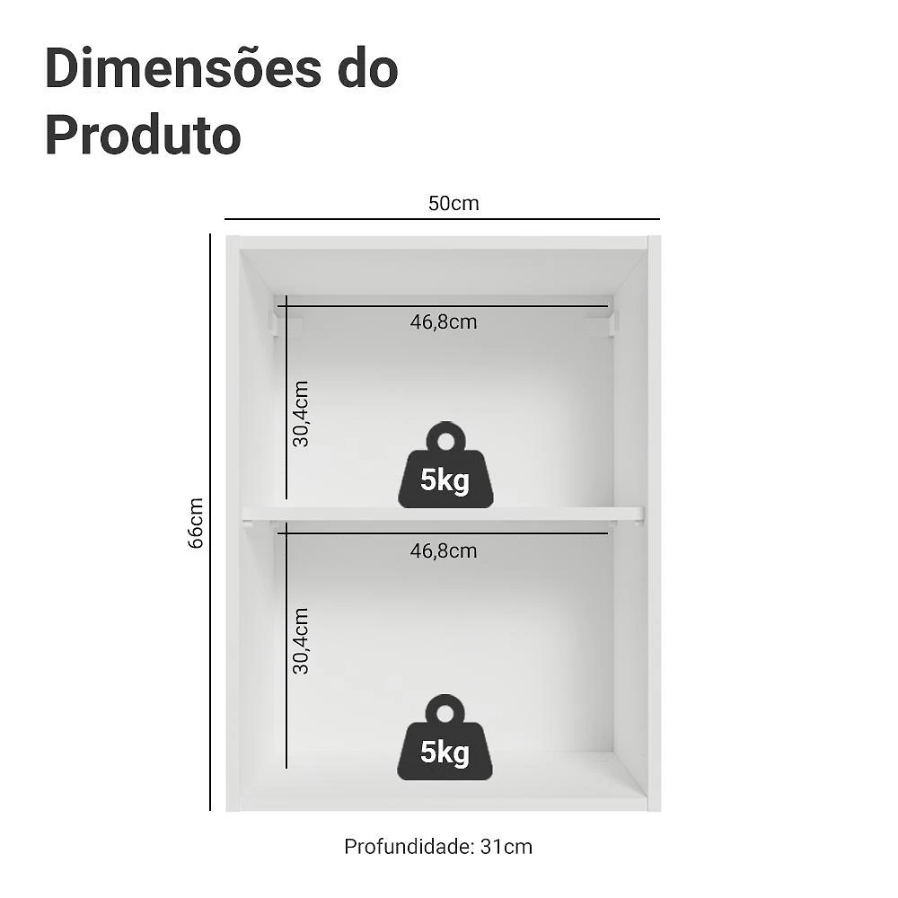 Armário aéreo 50cm 1 porta branco stella madesa