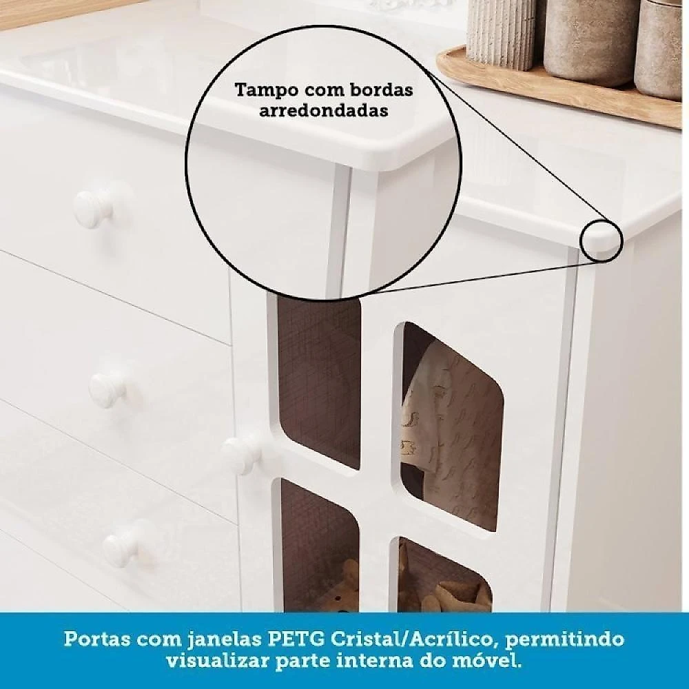Quarto de Bebê Berço com Capitonê Guarda Roupa e Cômoda com Janela Maya Clássico Espresso Móveis Branco Brilho/Corino Branco