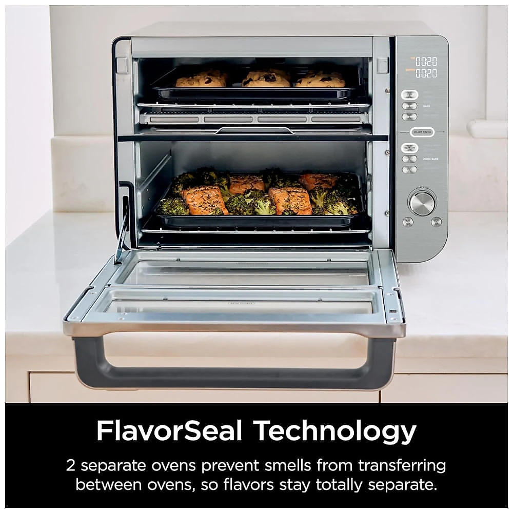 Forno Elétrico Air Fryer 12 em 1 com Porta Flexível e Tecnologia DualZone, 110V 1800W, Ninja DCT601 Double Stack XL, Prata 110v