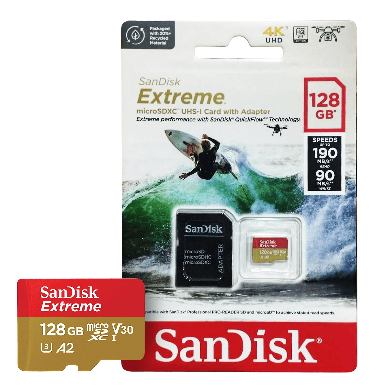 Miniatura Cartão MicroSDXC 128Gb SanDisk Extreme 190Mb/s 4K UHS-I / V30 / U3 / A2