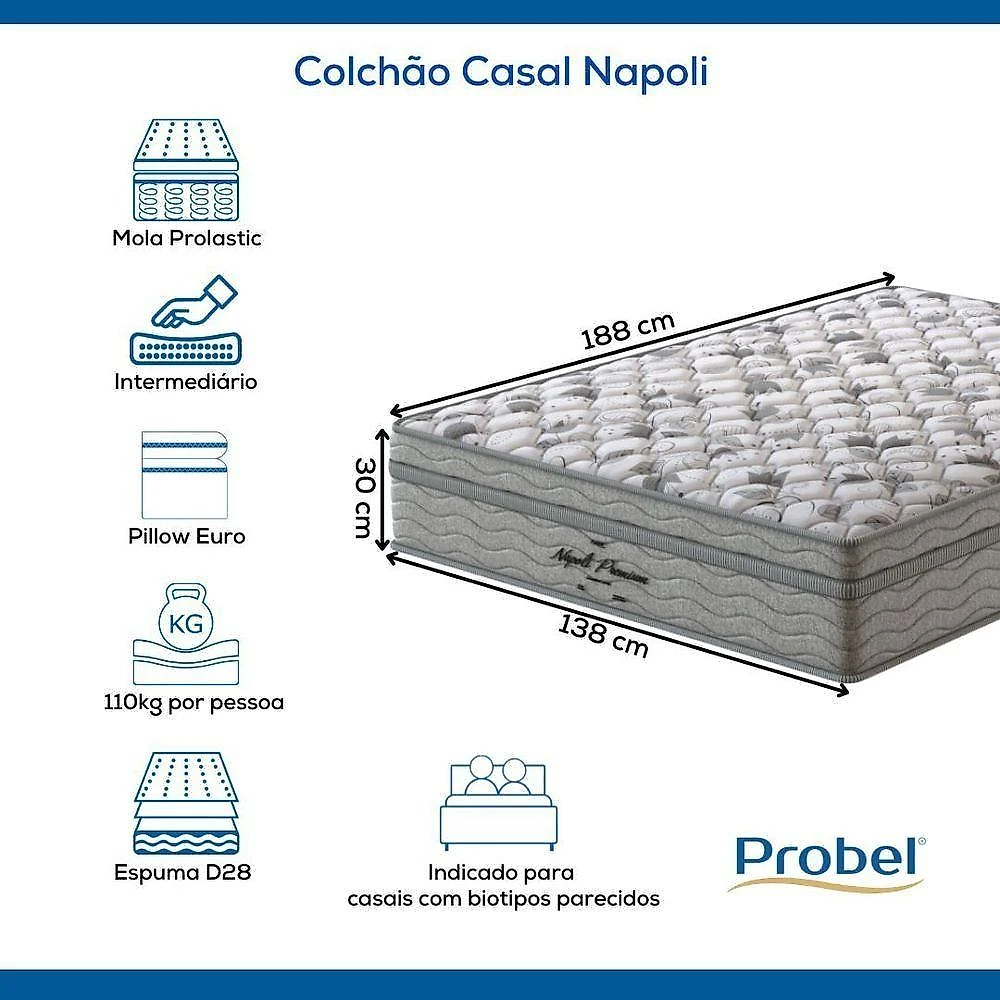 Colchão Casal Mola Probel Napoli (138x188x30cm)
