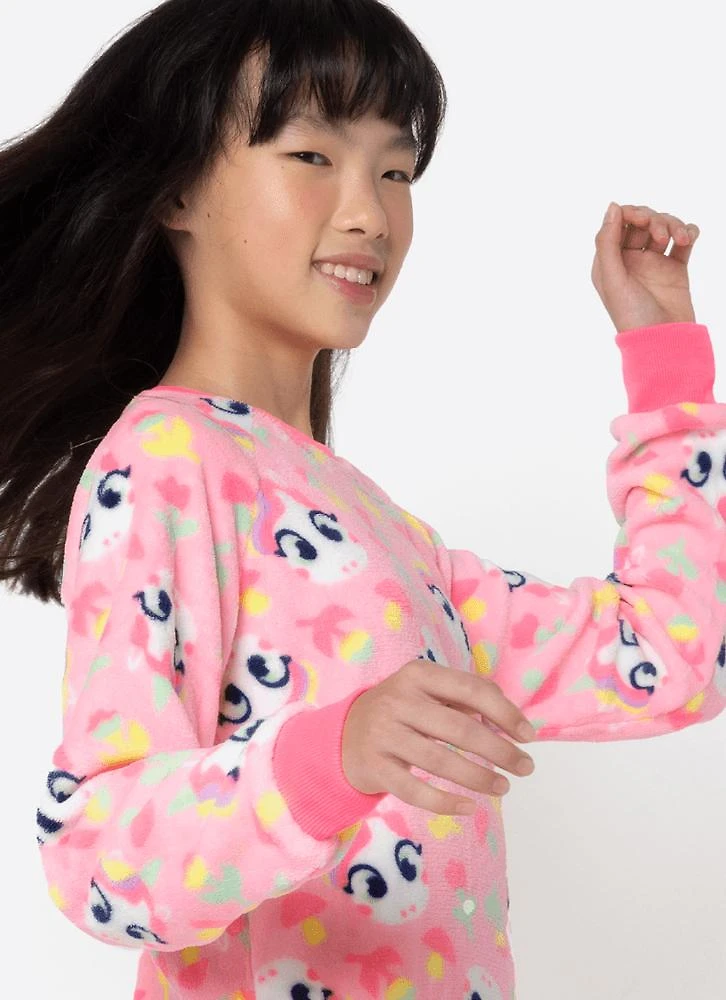 Pijama manga longa soft menina teen unicórnio encantado