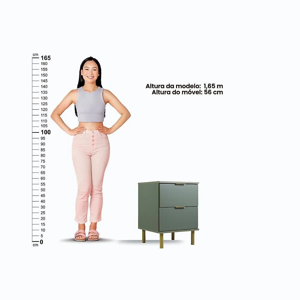 Conjunto de Quarto com Cômoda e Mesa de Cabeceira Dm242+dm125 4 Gavetas Verde Ditália Móveis webcontinental-7893948499134