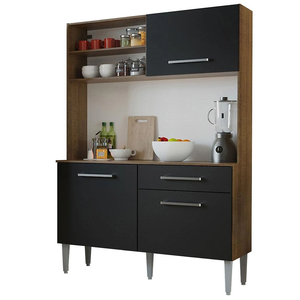 Armário de cozinha compacta 120cm rustic/preto life madesa