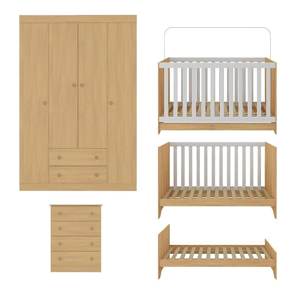 Quarto De Bebê Completo Berço Americano 3 Em 1 Colchão Encanto Multimóveis MP4601 Madeirado