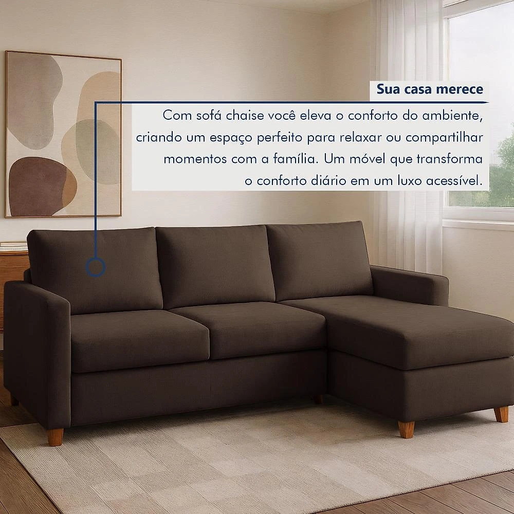 Sofá 3 Lugares com Chaise Moov Yescasa Marrom