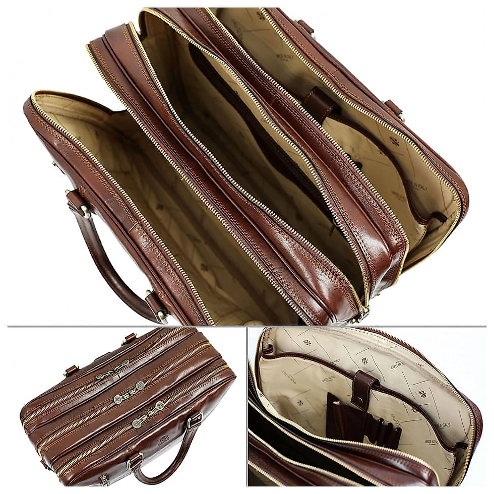 Bolsa Maleta Time Resistance de Couro Unissex para Laptop , Marrom