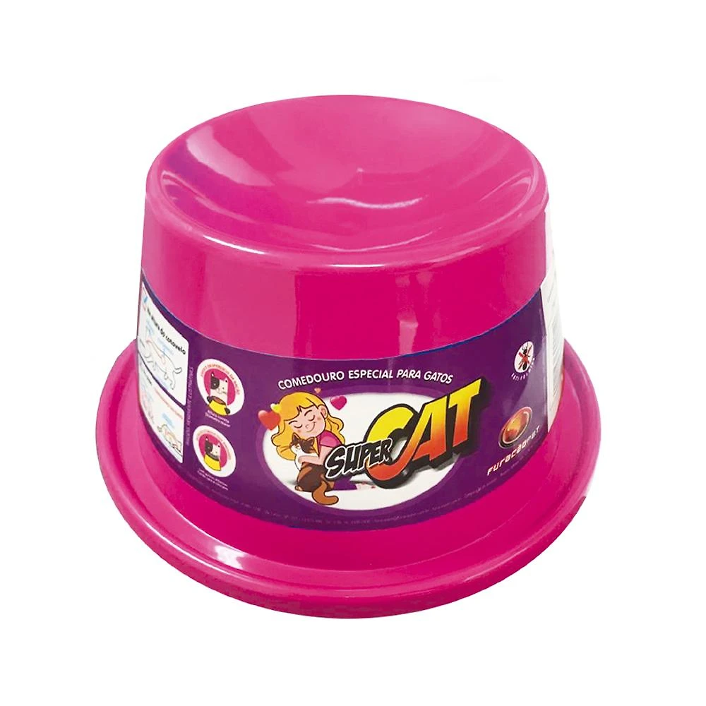 Comedouro Plástico Super Cat Rosa - 200 mL