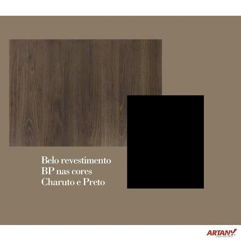 Kit 3 Peças com Mesa para Escritório Diretor em L, Armário Multiuso Baixo e Gaveteiro 3 Gavetas Conjunto para Escritório Executivo 3 peças Estação Diretoria Balcão 2 portas e Gaveteiro 3 Gavetas Charuto/Preto
