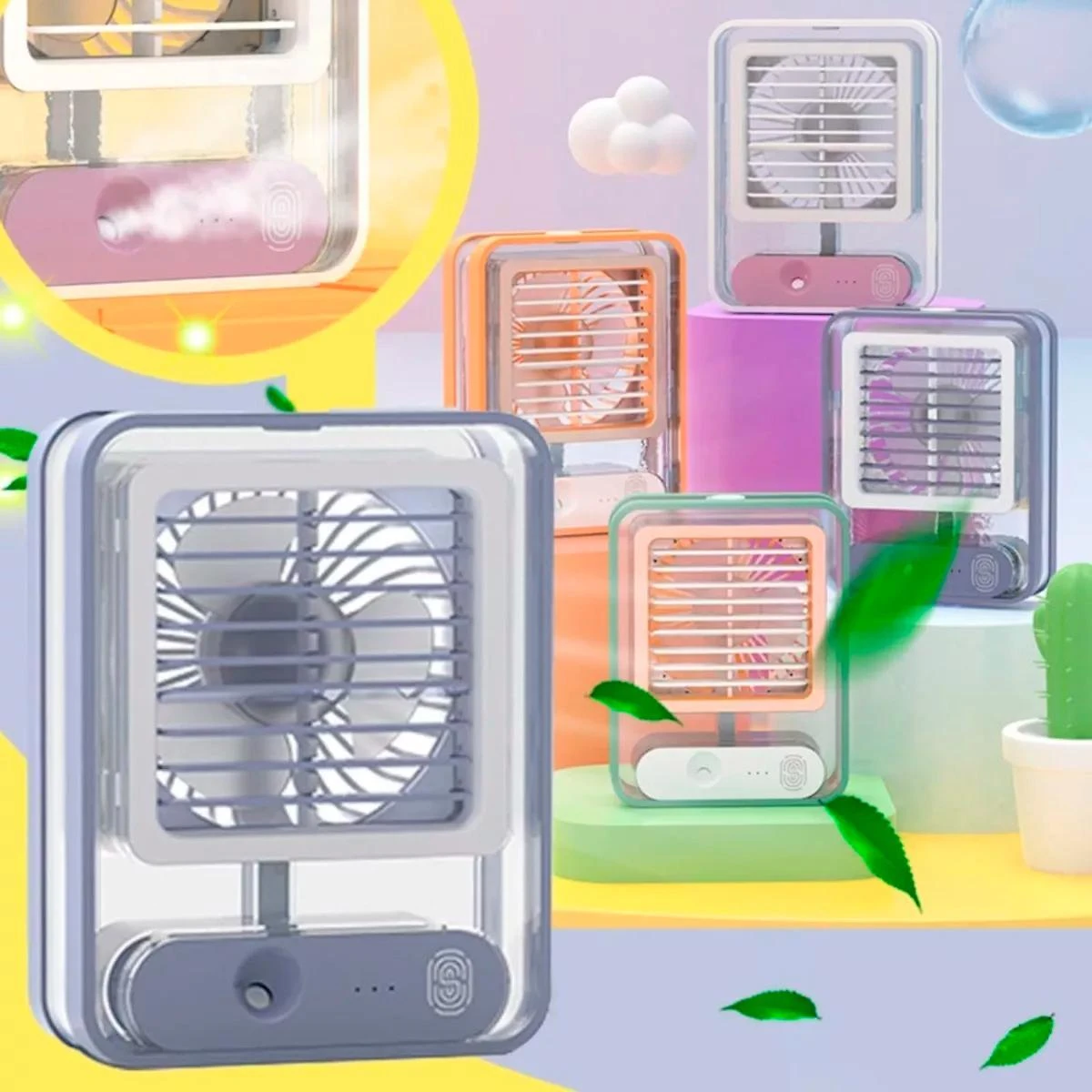 Miniatura Mini Ventilador Portátil Recarregável 3 Velocidades LED