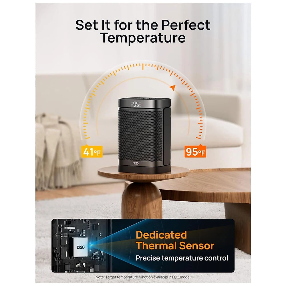 Aquecedor Elétrico Portátil Dreo Preto 1500W Oscilação 70° Termostato Digital 5 Modos 110V DR-HSH004