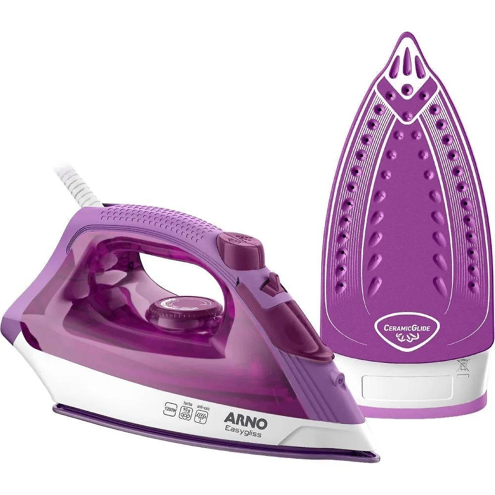 Ferro a Vapor Arno Easygliss FE01 Base Cerâmica Glide 5 Temperaturas Lilás 110V