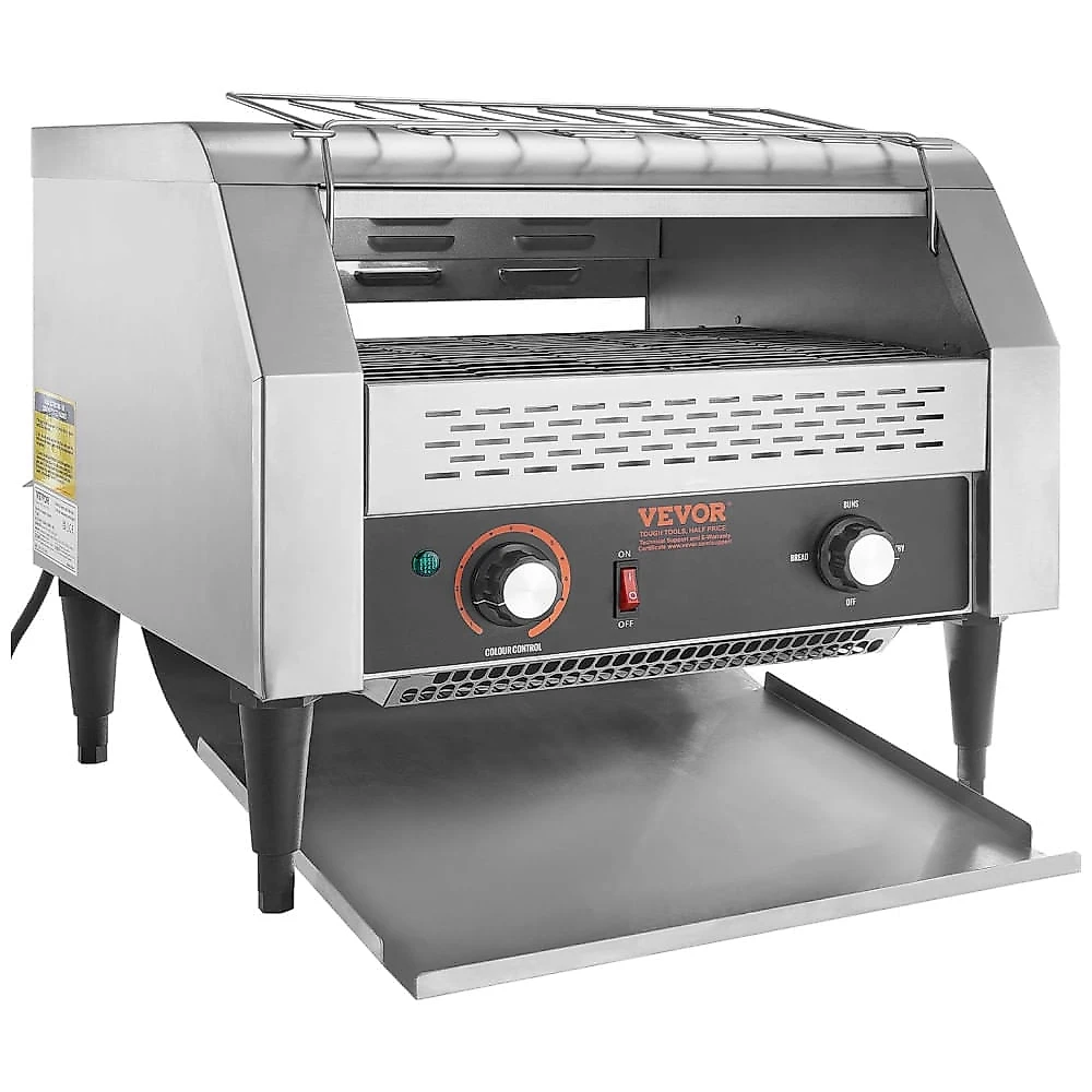 Torradeira Comercial de Esteira VEVOR 1770W, 450 Fatias por Hora, Forno Elétrico Robusto, Correia de Aço Inoxidável 304 para Alimentos, Controle Duplo