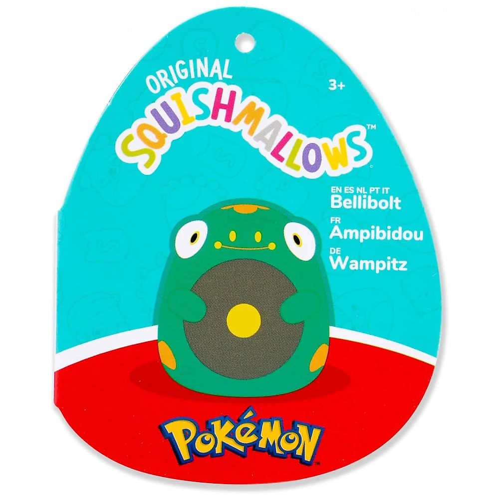 Pelúcia Pokémon Belibolt Squishmallows Jazwares verde formato arredondado tamanho 35cm
