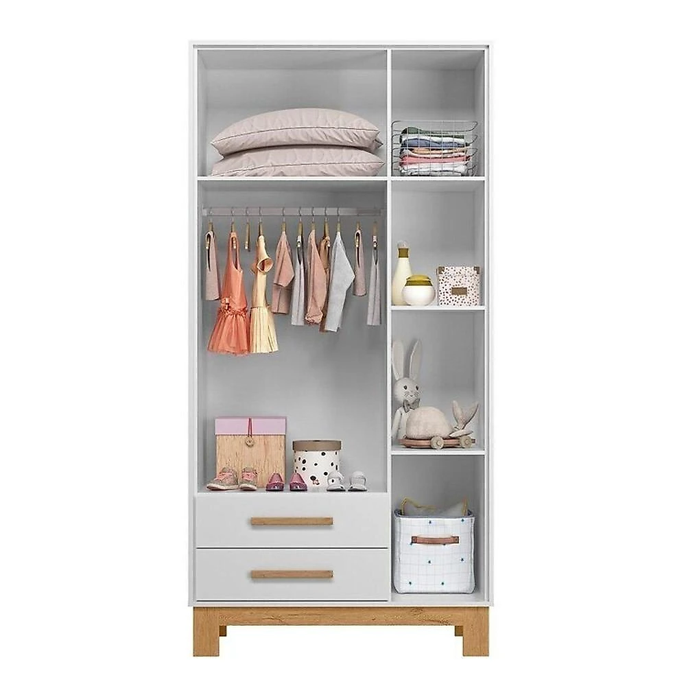 Quarto para Bebê Completo com Guarda-roupa, Berço e Cômoda Slim Branco Acetinado