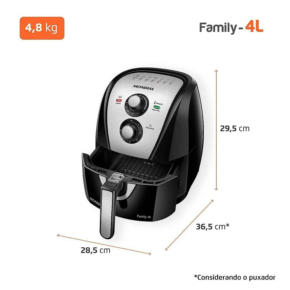 Fritadeira Sem Óleo Com Divisória Air Fryer 4L Mondial Preto/inox 1500W AFD-40-BI 110V