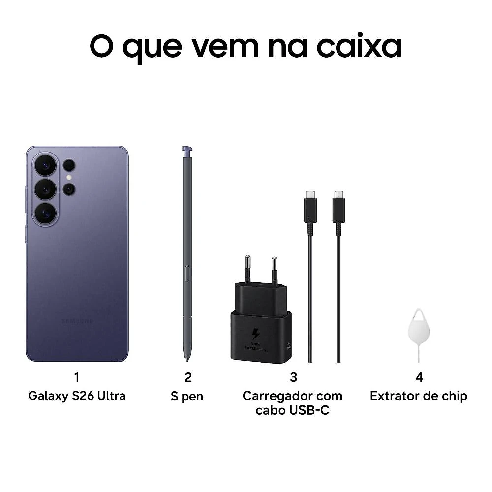 Smartphone samsung galaxy s26 ultra 5g tela 6.9" 256gb câmera quadrupla 200mp