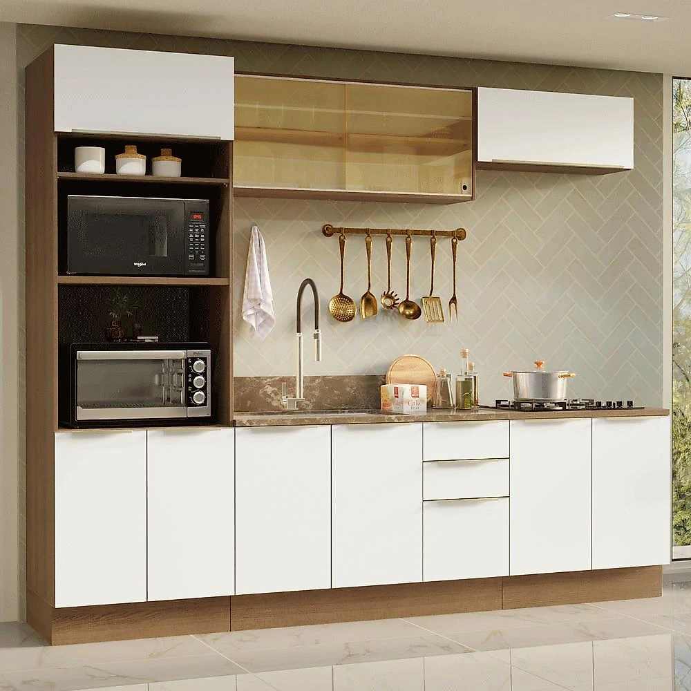 Armário de cozinha completa 270 cm rustic/branco veludo lux madesa 06