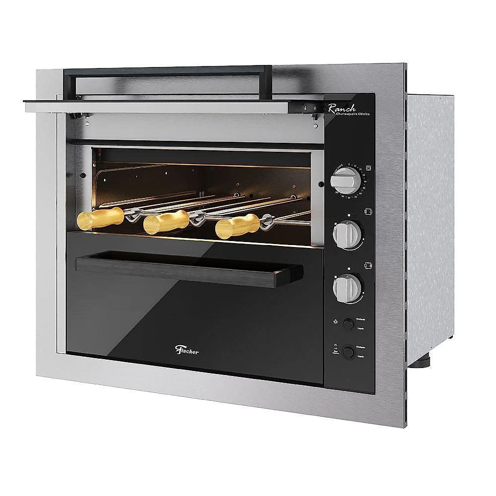 Churrasqueira Elétrica de Embutir Ranch 3 Espetos Rotativos Inox 220V Fischer