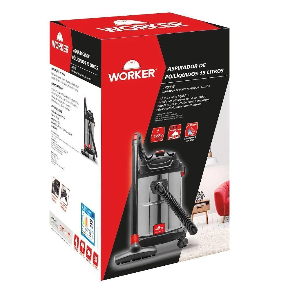 Aspirador De Pó E água 15 Litros 1400w 220v Worker