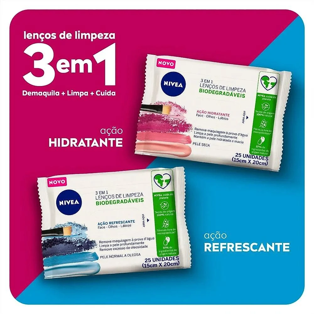 Lenço de Limpeza Demaquilante Nivea Ação Hidratante com 25 Unidades