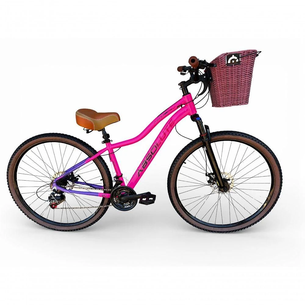 Bicicleta Aro 29 Feminina Absolute Hera Retrô Vintage 21v Confortável Cesta Selim 2 Molas Rosa-lilas Tamano 15