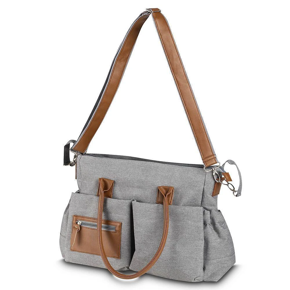 Bolsa Multifuncional para Maternidade em Poliéster com Detalhes em PU Cinza Feminino