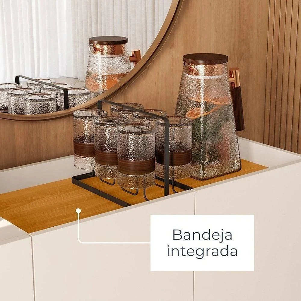 Conjunto Cristaleira Brisa e Buffet Aparador Balcão Cais Bandeja Integrada para Sala de Jantar Cinamomo/Off White
