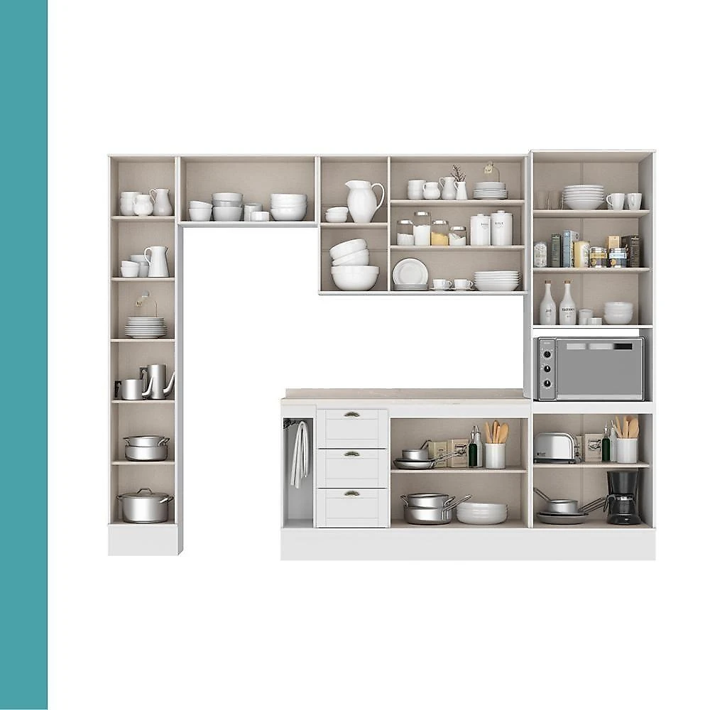 Cozinha Completa com Balcão Milla Stellar Gold 12 Portas MDF 310cm Branco webcontinental-7899999014890
