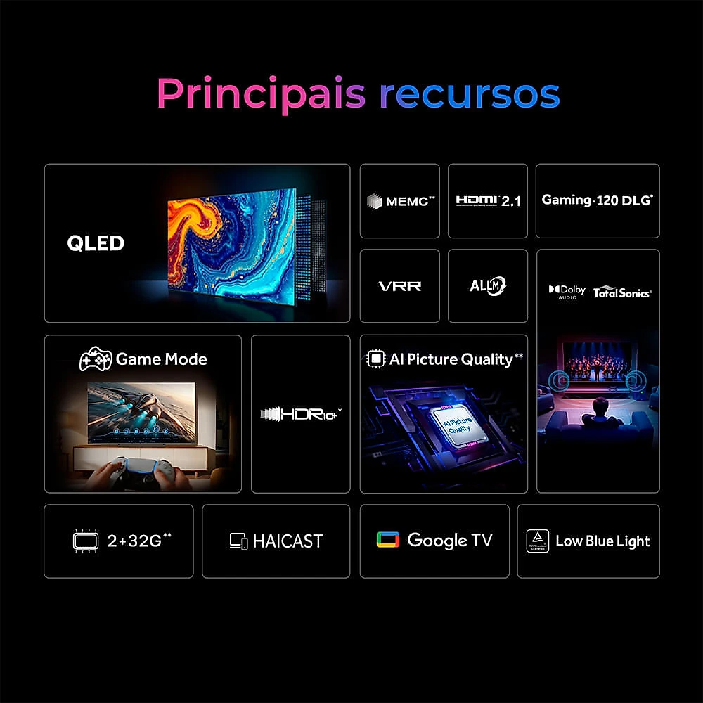 Smart TV 4K Haier QLED 85” Polegadas com 120Hz, Google TV e Wi-Fi - H85S80GUX Bivolt
