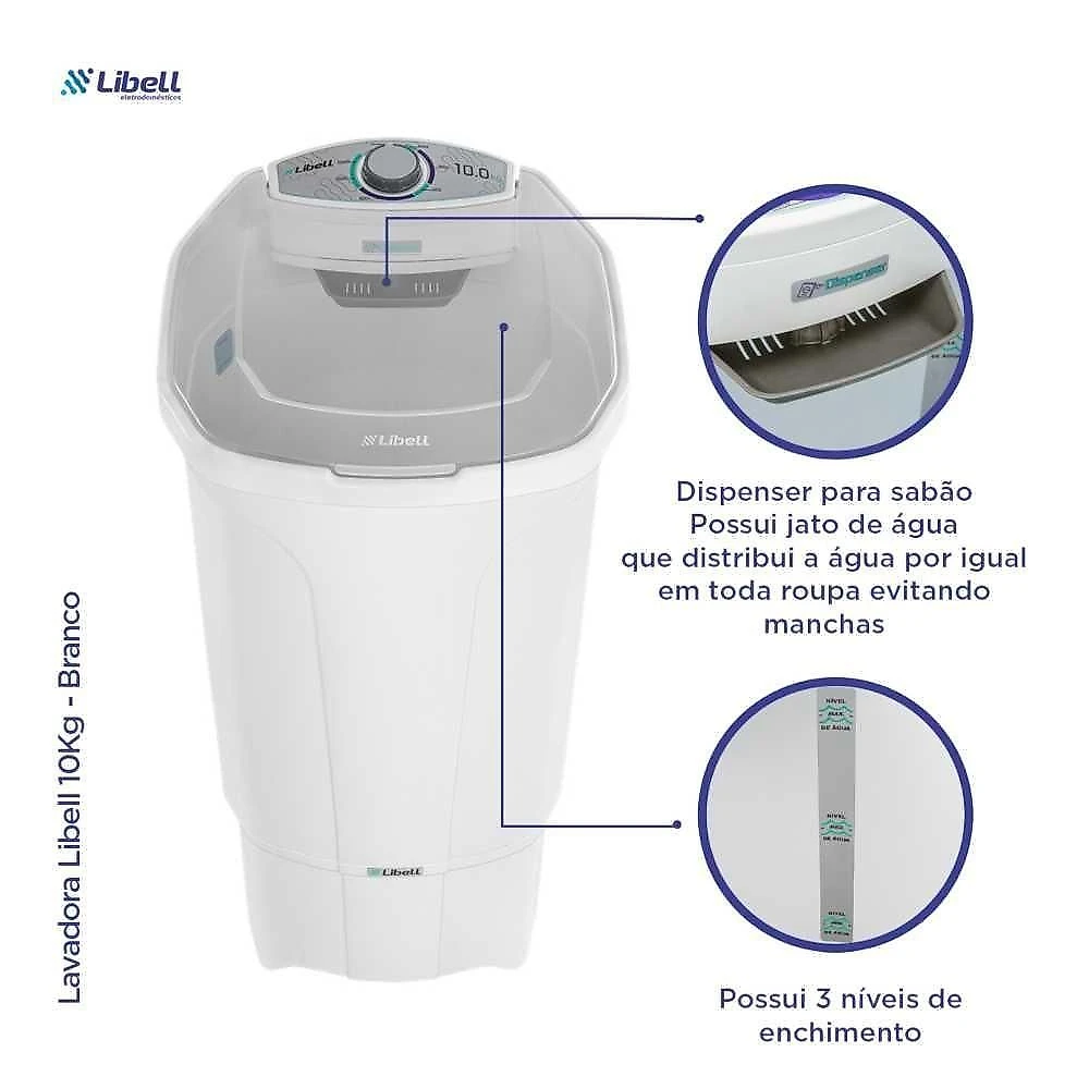 Máquina De Lavar Roupas 10 Kg Semi Automática 220V Libell