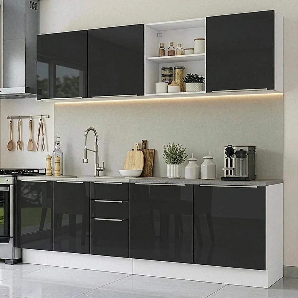 Armário de cozinha completa 240 cm branco/preto lux madesa 09