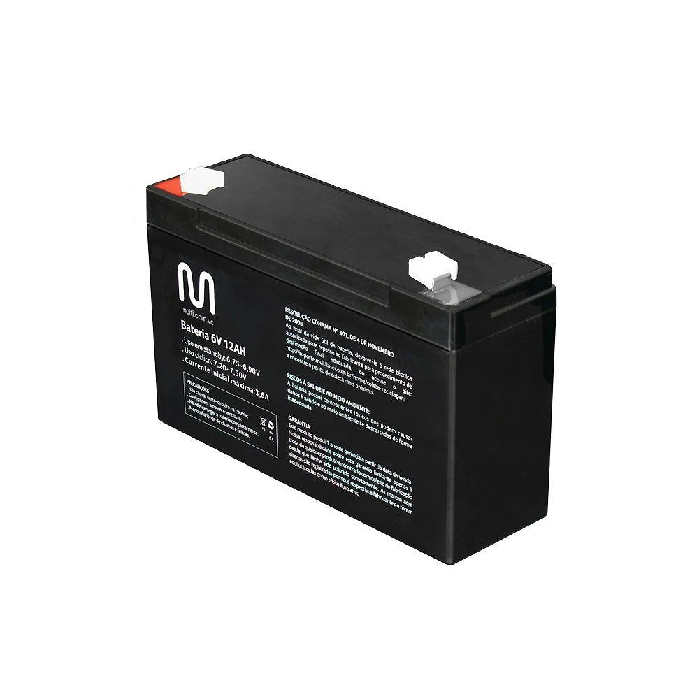Bateria 6V 12Ah Multilaser EN005 Selada Recarregável com Válvula de Segurança