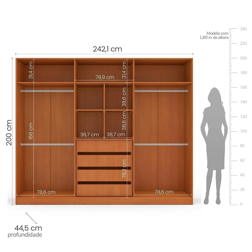 Miniatura Guarda Roupa 6 Portas e 4 Gavetas com Espelho Valência Freijo/Creme