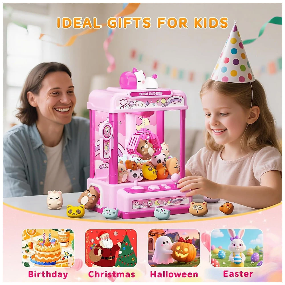 Máquina de Garra Mini Arcade Rosa Skirfy – Vending Machine de Unicórnio com 20 Mini Pelúcias e Som Divertido