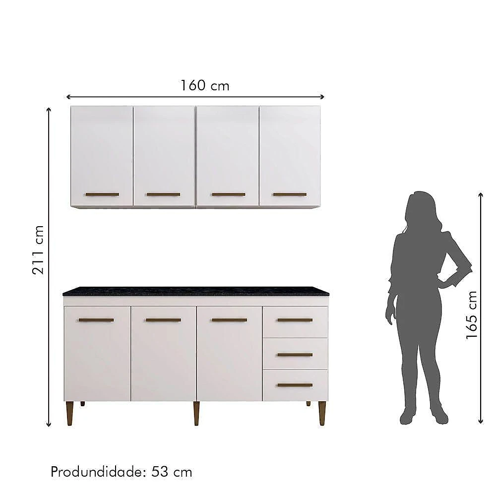 Cozinha Completa 7 Portas 3 Gavetas Atenas Kaiki Móveis Branco