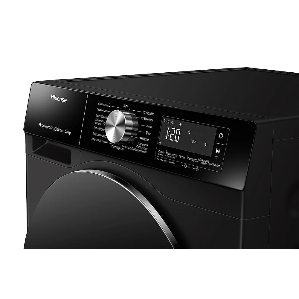 Lava & Seca Hisense Serie 3S 12/8kg Inverter Função Steam e Wifi Preta com 10 Programas de Lavagem - WD3S1243BB 220
