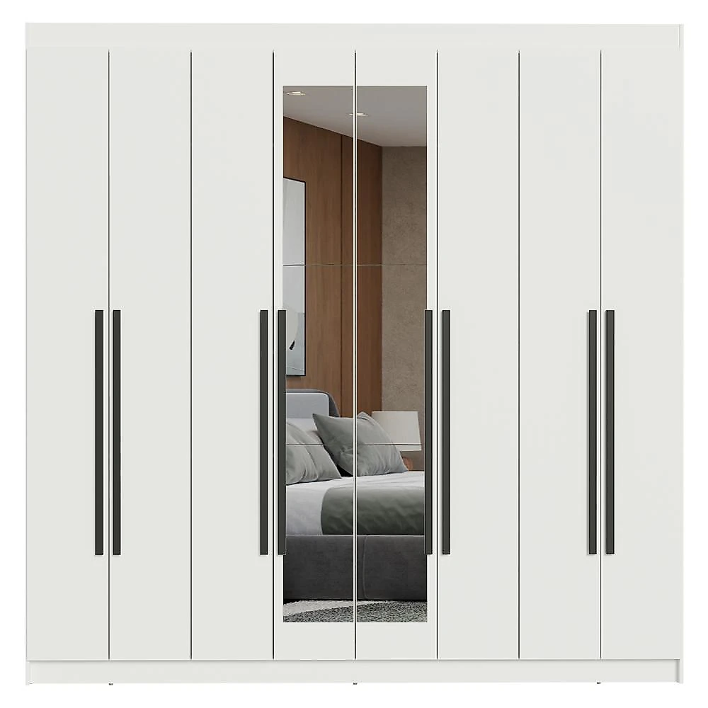 Guarda-roupa casal 8 portas batentes com espelho netuno madesa b branco/branco/preto