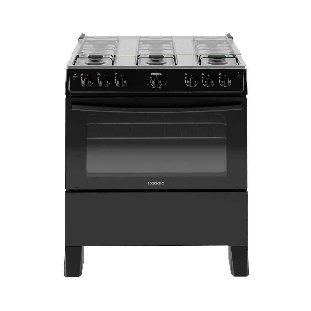 Fogão itatiaia star new piso 6 bocas preto mesa de inox bivolt 3700000474